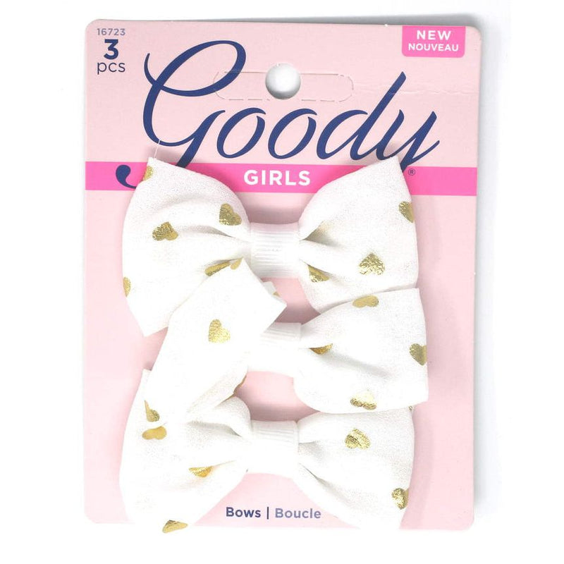 Goody Goody Girls White Hair Bow Heart Barrettes 2.75" - 3 Pieces Barrettes White Smoke