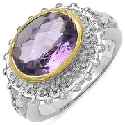 Bids.com Two Tone Plated 4.36 Carat Genuine Amethyst & White Topaz .925 Sterling Silver Ring Rings White Smoke size 6.00,size 7.00,size 8.00,size 9.00