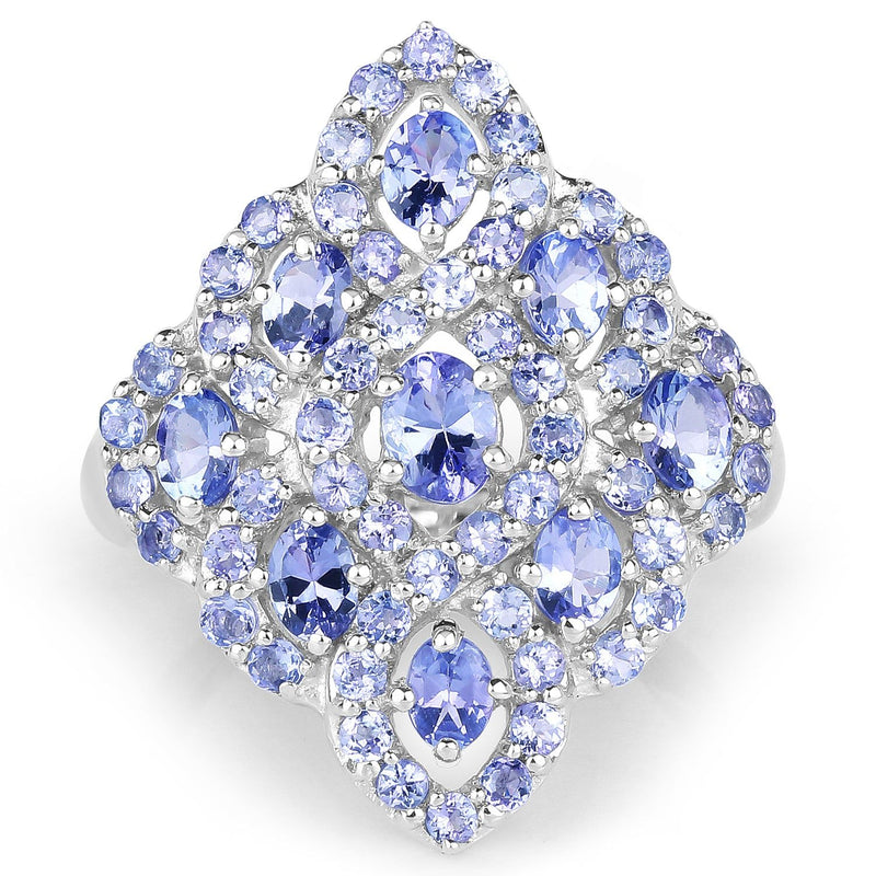 Bids.com 3.31 Carat Genuine Tanzanite .925 Sterling Silver Ring Rings White Smoke size 5.50,size 6.00,size 7.00,size 8.00,size 9.00