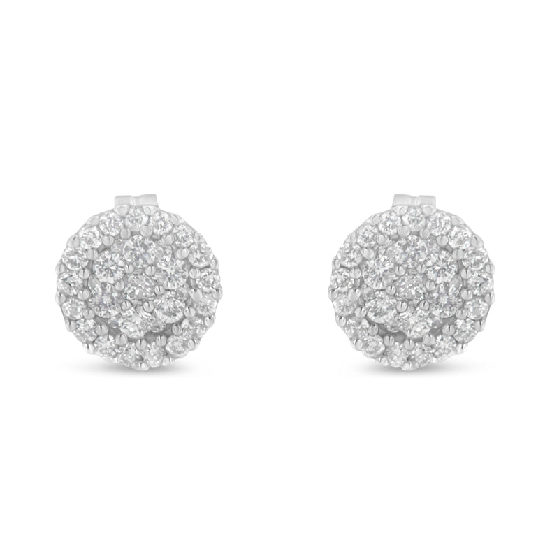 Bids.com 14K White Gold 1/2 Cttw Brilliant-Cut Diamond Halo-Style Cluster Round Button Stud Earrings (H-I Color, I1-I2 Clarity) Earrings White Smoke White.Gold / 0.5