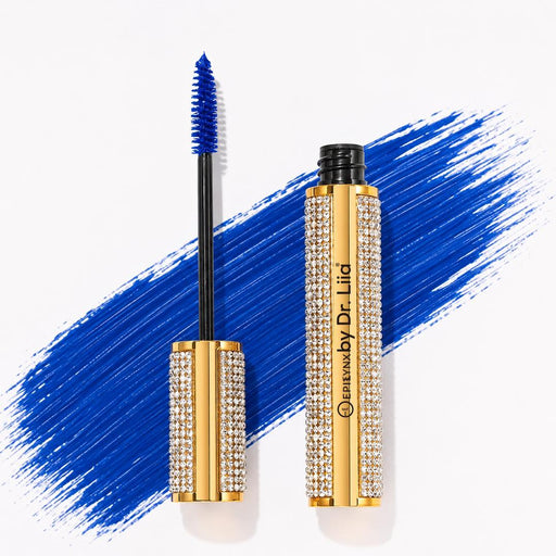 EpiLynx Mega Volume Vegan Mascara Black and Blue – Smudge-Proof with Handmade Diamond Case White Smoke Blue,Black
