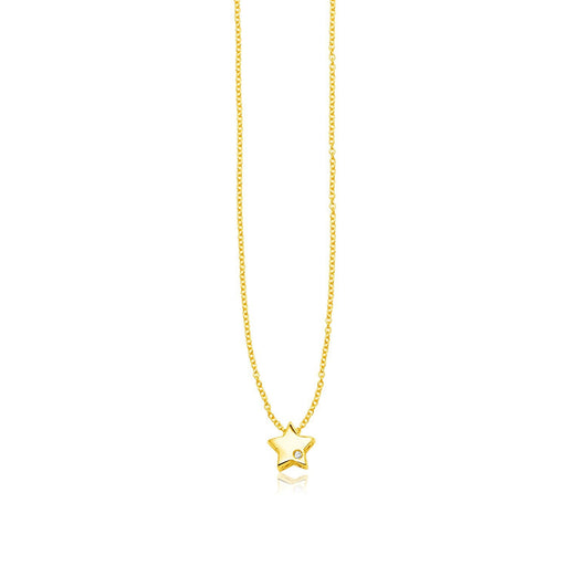 Bids.com 14k Yellow Gold Polished Star Necklace with Diamond Necklaces White Smoke 18 / Yellow Gold