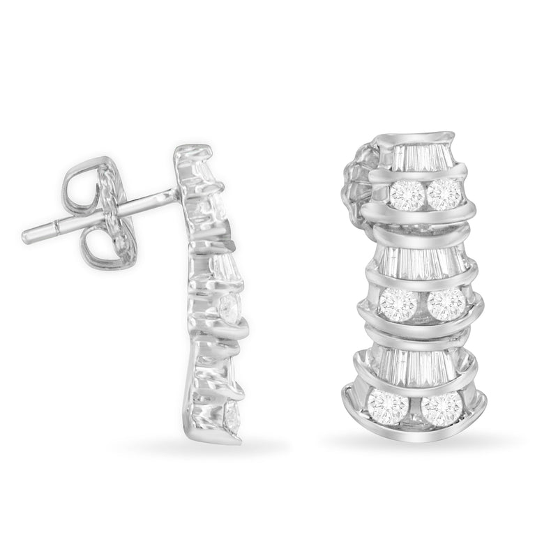 Bids.com 14K White Gold 7/8 cttw Baguette & Round Brilliant-Cut Diamond Dangle Multi Row Earrings (H-I Color, SI2-I1 Clarity) Earrings White Smoke White.Gold / 0.93