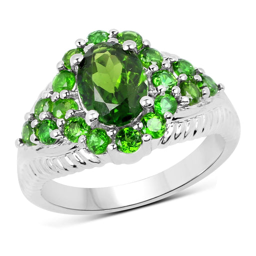 Bids.com 2.28 Carat Genuine Chrome Diopside .925 Sterling Silver Ring Rings White Smoke size 9.00,size 5.00,size 6.00,size 7.00,size 8.00,size 10.00