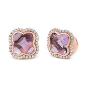 Bids.com 18K Rose Gold 3/8 Cttw Diamond and 11x11mm Clover-Cut Purple Amethyst Gemstone Clover Halo Stud Earrings (G-H Color, SI1-SI2 Clarity) Earrings White Smoke Rose.Gold / 0.42