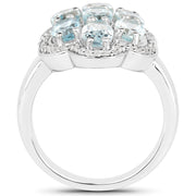 Bids.com 3.09 Carat Genuine Aquamarine and White Zircon .925 Sterling Silver Ring Rings White Smoke size 6.00,size 8.00,size 7.00