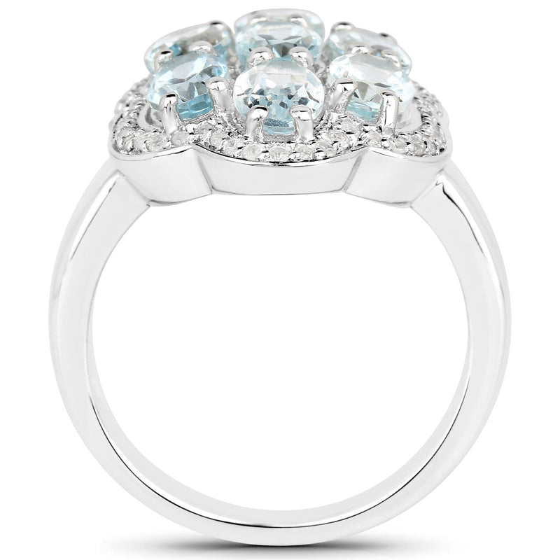 Bids.com 3.09 Carat Genuine Aquamarine and White Zircon .925 Sterling Silver Ring Rings White Smoke size 6.00,size 8.00,size 7.00