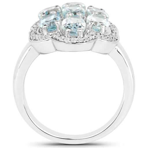Bids.com 3.09 Carat Genuine Aquamarine and White Zircon .925 Sterling Silver Ring Rings White Smoke size 6.00,size 8.00,size 7.00