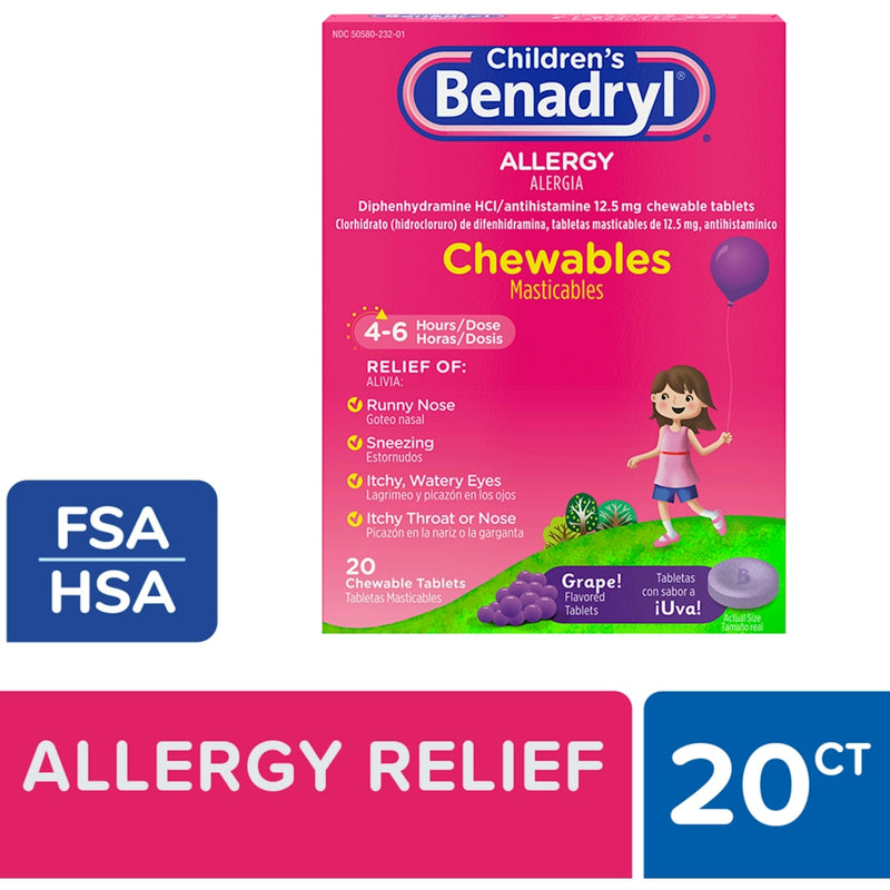 Children's Benadryl Children's Benadryl Allergy Relief Chewable Tablets - Diphenhydramine - Grape Flavor - 20ct Health & Beauty White Smoke