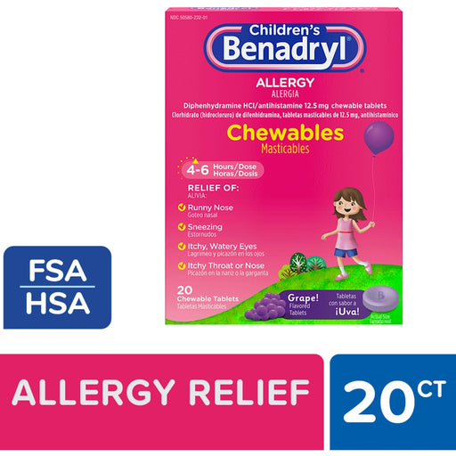 Children's Benadryl Children's Benadryl Allergy Relief Chewable Tablets - Diphenhydramine - Grape Flavor - 20ct Health & Beauty White Smoke