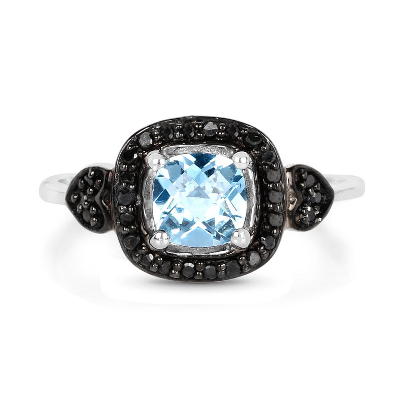 Bids.com 1.19 Carat Genuine Swiss Blue Topaz & Black Diamond .925 Sterling Silver Ring Rings White Smoke size 7.00,size 8.00,size 7.50,size 6.00,size 9.00,size 5.00,size 10.00