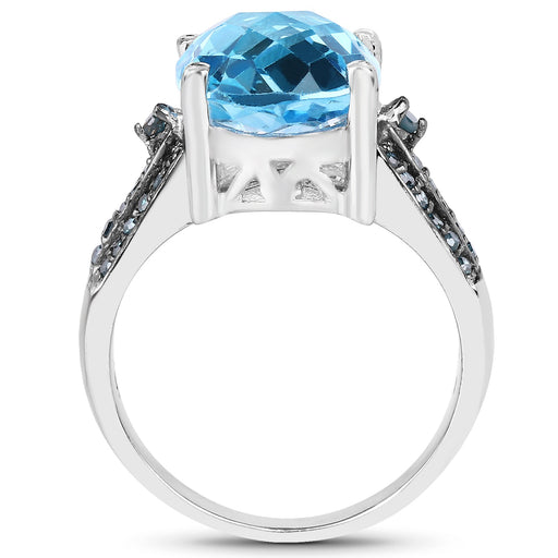 Bids.com 5.51 Carat Genuine Baby Swiss Blue Topaz and Blue Diamond .925 Sterling Silver Ring Rings White Smoke size 6.00,size 7.00,size 8.00,size 9.00