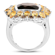 Bids.com 9.16 Carat Genuine Smoky Quartz & Citrine .925 Sterling Silver Ring Rings White Smoke size 6.00,size 7.00,size 8.00,size 9.00,size 5.00