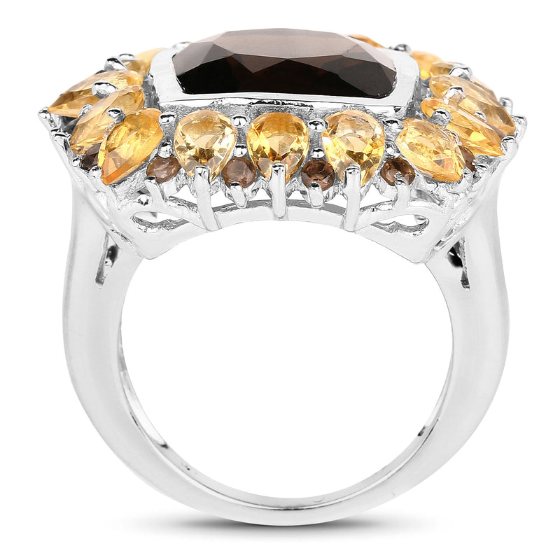 Bids.com 9.16 Carat Genuine Smoky Quartz & Citrine .925 Sterling Silver Ring Rings White Smoke size 6.00,size 7.00,size 8.00,size 9.00,size 5.00