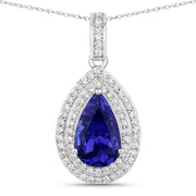 Bids.com 2.56 Carat Genuine Tanzanite and White Diamond 14K White Gold Pendant Pendants White Smoke