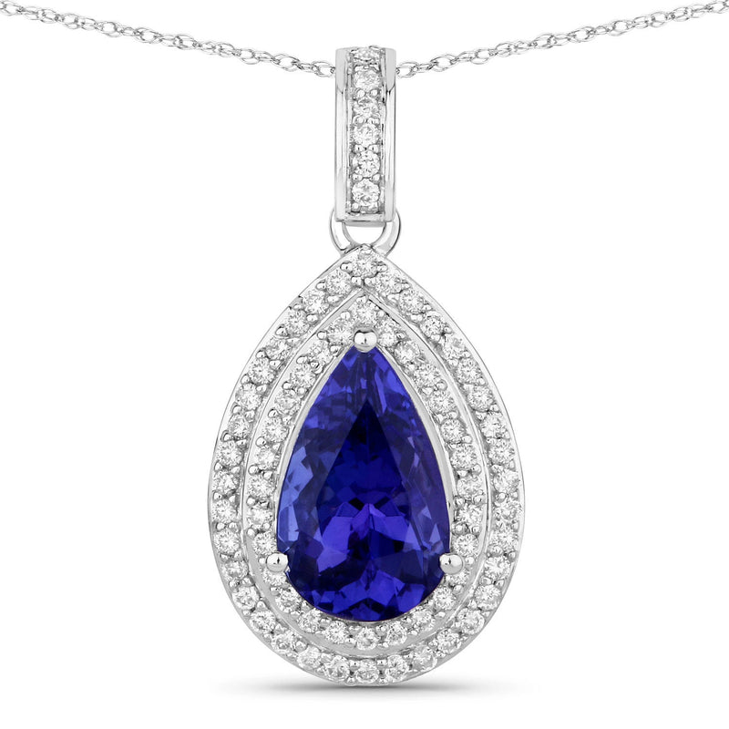 Bids.com 2.56 Carat Genuine Tanzanite and White Diamond 14K White Gold Pendant Pendants White Smoke