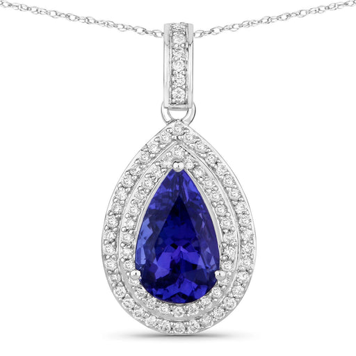 Bids.com 2.56 Carat Genuine Tanzanite and White Diamond 14K White Gold Pendant Pendants White Smoke