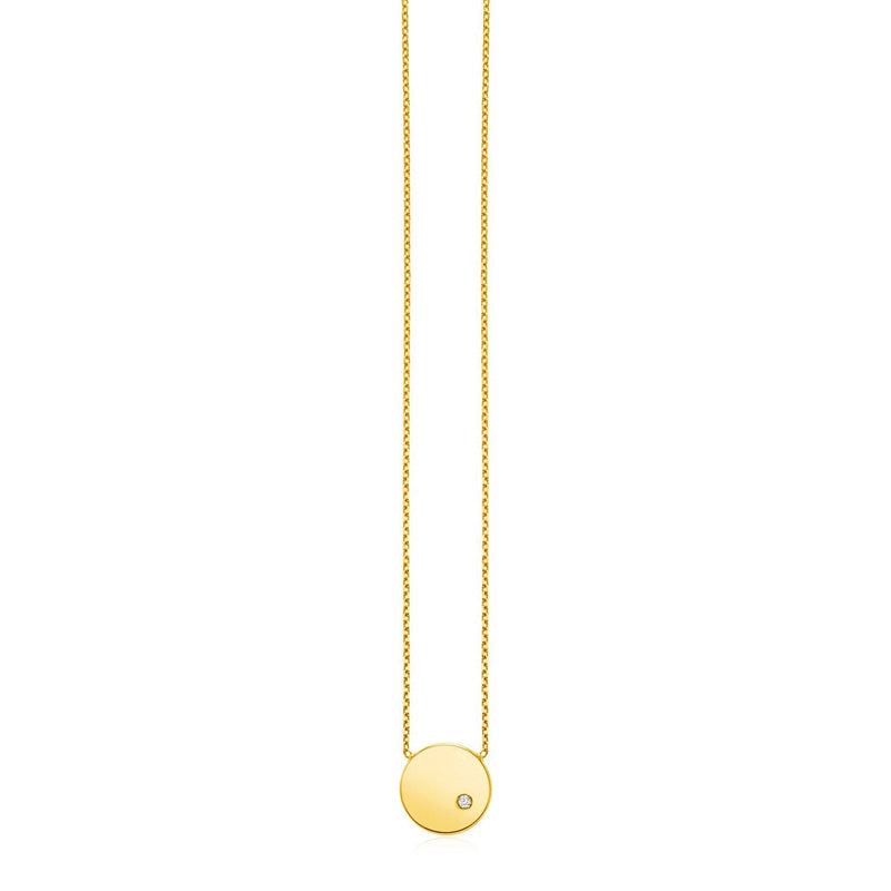 Bids.com 14k Yellow Gold Necklace with Polished Round Pendant with Diamond Necklaces White Smoke 18 / Yellow Gold