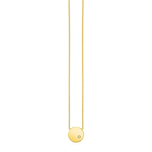 Bids.com 14k Yellow Gold Necklace with Polished Round Pendant with Diamond Necklaces White Smoke 18 / Yellow Gold