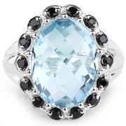 Bids.com 12.49 Carat Genuine Blue Topaz & Black Spinel .925 Sterling Silver Ring Rings White Smoke size 6.00,size 7.00,size 8.00,size 9.00,size 5.00