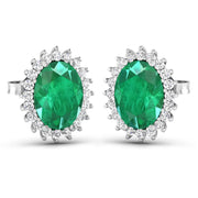 Bids.com 2.66 Carat Genuine Zambian Emerald and White Diamond 14K White Gold Earrings Earrings White Smoke