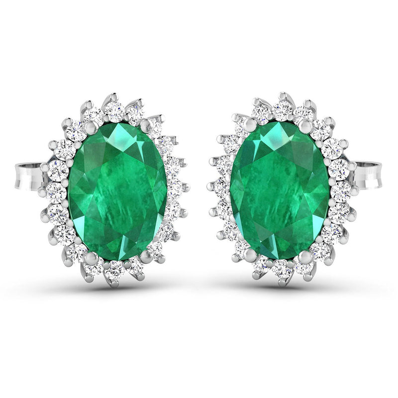 Bids.com 2.66 Carat Genuine Zambian Emerald and White Diamond 14K White Gold Earrings Earrings White Smoke