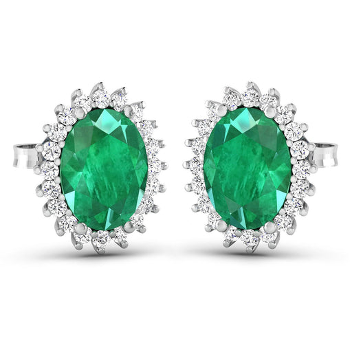 Bids.com 2.66 Carat Genuine Zambian Emerald and White Diamond 14K White Gold Earrings Earrings White Smoke