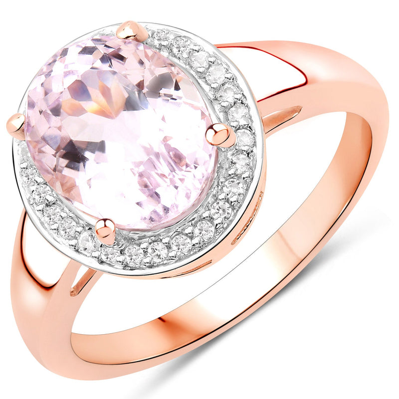 Bids.com 3.64 Carat Genuine Kunzite and White Zircon .925 Sterling Silver Ring Rings White Smoke size 7.00,size 6.00,size 8.00,size 9.00