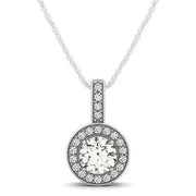 Bids.com Milgrain Edge Diamond Halo Pendant in 14k White Gold (5/8 cttw) Necklaces White Smoke 18 / White Gold