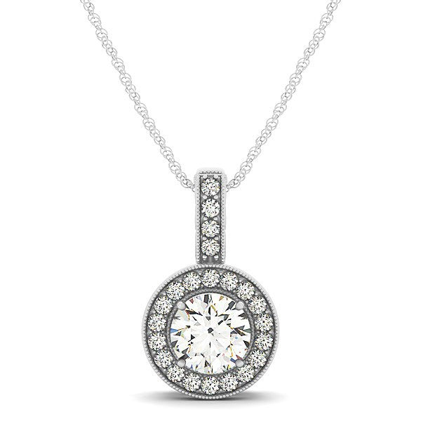 Bids.com Milgrain Edge Diamond Halo Pendant in 14k White Gold (5/8 cttw) Necklaces White Smoke 18 / White Gold