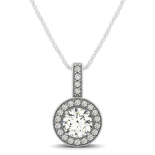 Bids.com Milgrain Edge Diamond Halo Pendant in 14k White Gold (5/8 cttw) Necklaces White Smoke 18 / White Gold
