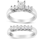 Bids.com 14K White Gold 1 1/2 Cttw 5 Stone Princess Diamond Engagement Wedding Ring Set (H-I Color, SI2-I1 Clarity) - Ring Size 7 Rings White Smoke 7 / White.Gold