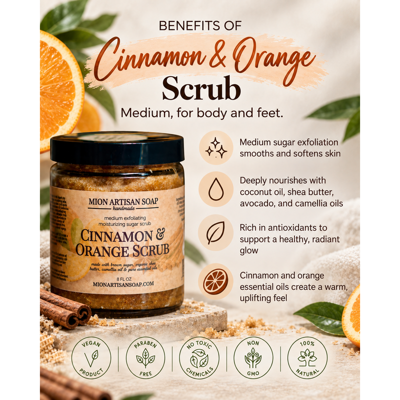MION Artisan Soap Co. Cinnamon and Orange Sugar Scrub | Medium Antique White