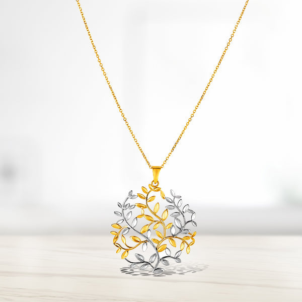 Bids.com 14k Two-Tone Yellow and White Gold Tree of Life Pendant Pendants White Smoke Two-Tone Gold