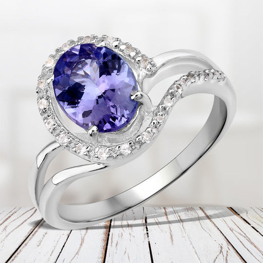 Bids.com 1.82 Carat Genuine Tanzanite and White Zircon .925 Sterling Silver Ring Rings Lavender size 6.50,size 5.00,size 6.00,size 7.00,size 8.00,size 9.00