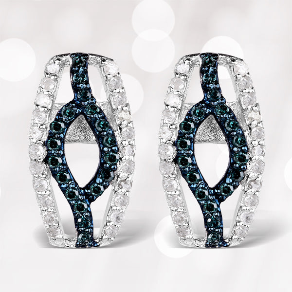 Bids.com 0.42 Carat Genuine Blue Diamond & White Diamond .925 Sterling Silver Earrings Earrings Lavender