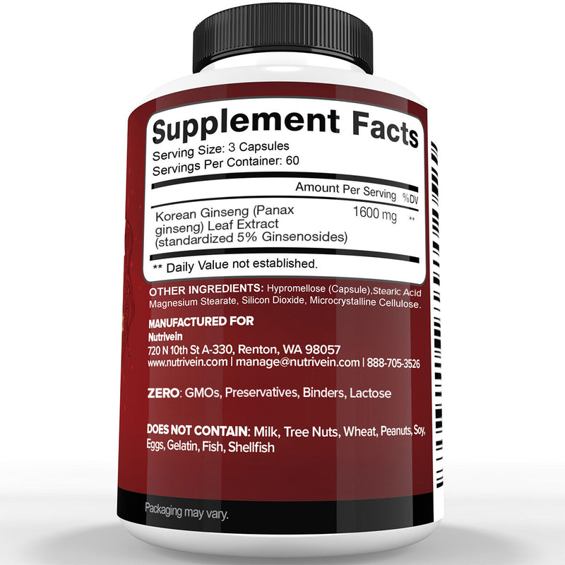 Nutrivein Nutrivein Korean Red Panax Ginseng 1600mg – Extra Strength Formula - 180 Capsules FA-51VI-YB0U White Smoke