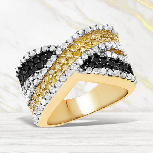 Bids.com 14K Yellow Gold Plated 1.58 Carat Genuine Black Diamond, White Diamond & Yellow Diamond .925 Sterling Silver Ring Rings Lavender size 6.00,size 7.00,size 8.00,size 9.00,size 5.00,size 10.00