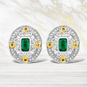 Bids.com 0.69 Carat Genuine Zambian Emerald and White Diamond .925 Sterling Silver Earrings Earrings Lavender