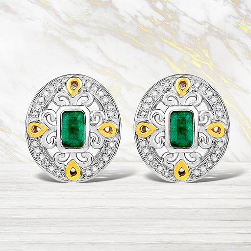 Bids.com 0.69 Carat Genuine Zambian Emerald and White Diamond .925 Sterling Silver Earrings Earrings Lavender