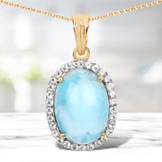 Bids.com 14K Yellow Gold Plated 13.55 Carat Genuine Larimar and White Topaz .925 Sterling Silver Pendant Pendants White Smoke