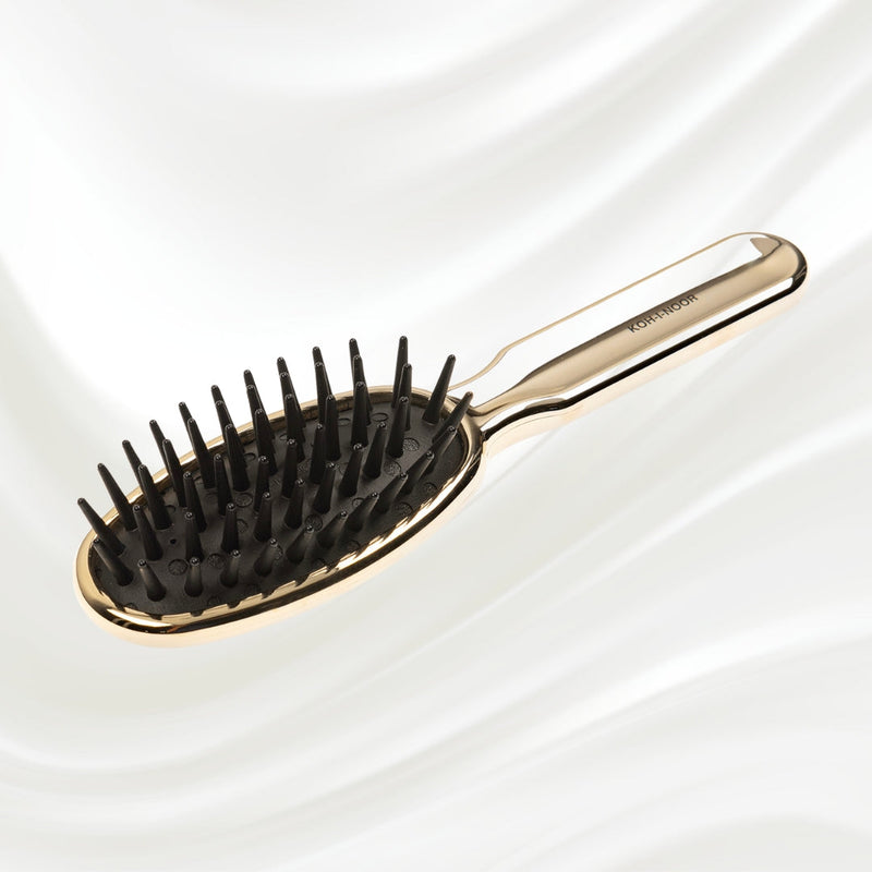 KOH-I-NOOR Beauty USA Metallic Pneumatic Detangling Hairbrush Hair Brush White Smoke Chrome,Gold