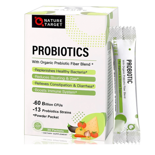 Nature Target Probiotics Powder for All Ages, 60 Billion CFUs, 30 Packets Probiotic White Smoke