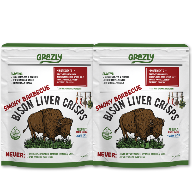 Grazly Bison Liver Crisps - 100% Grass-Fed/Finished Bison Crisp Light Gray Smoky Barbecue / 2 Pack