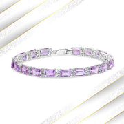 Bids.com 19.19 Carat Genuine Amethyst and Tanzanite .925 Sterling Silver Bracelet Bracelets White Smoke size 7.25,size 7.50,size 8.00