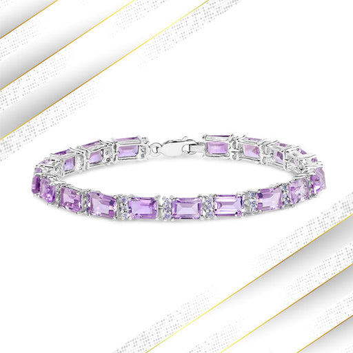 Bids.com 19.19 Carat Genuine Amethyst and Tanzanite .925 Sterling Silver Bracelet Bracelets White Smoke size 7.25,size 7.50,size 8.00