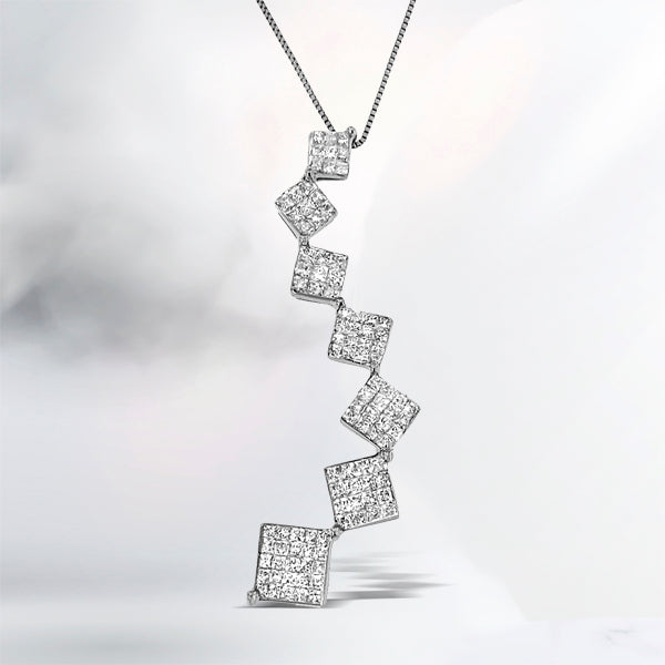 Bids.com 10K White Gold 1 cttw Diamond Snake Curved Pendant Necklace (H-I, I1-I2) Necklaces White Smoke White.Gold / 18