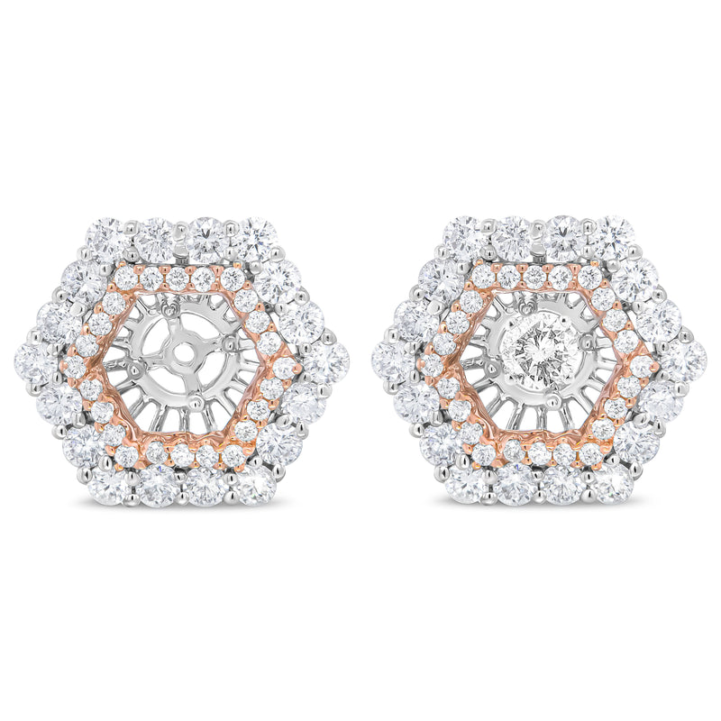 Bids.com 14K Rose and White Gold 1 7/8 Cttw Round Diamond Double Halo Earring Jacket for 6mm Round Studs (G-H Color, VS2-SI1 Clarity) Earrings White Smoke WhiteRose.Gold / 1.9