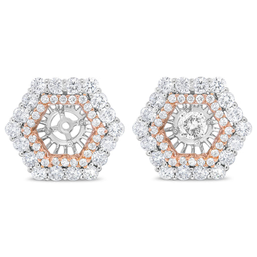 Bids.com 14K Rose and White Gold 1 7/8 Cttw Round Diamond Double Halo Earring Jacket for 6mm Round Studs (G-H Color, VS2-SI1 Clarity) Earrings White Smoke WhiteRose.Gold / 1.9