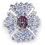 Bids.com 2.86 Carat Genuine Mystic Topaz and Tanzanite .925 Sterling Silver Ring Rings White Smoke size 7.50,size 8.00,size 6.00,size 7.00,size 9.00